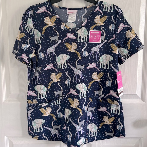 NWT Scrubstar Women’s V-Neck Print Scrub Top “Magical Menagerie” (Sz S) - Picture 1 of 7